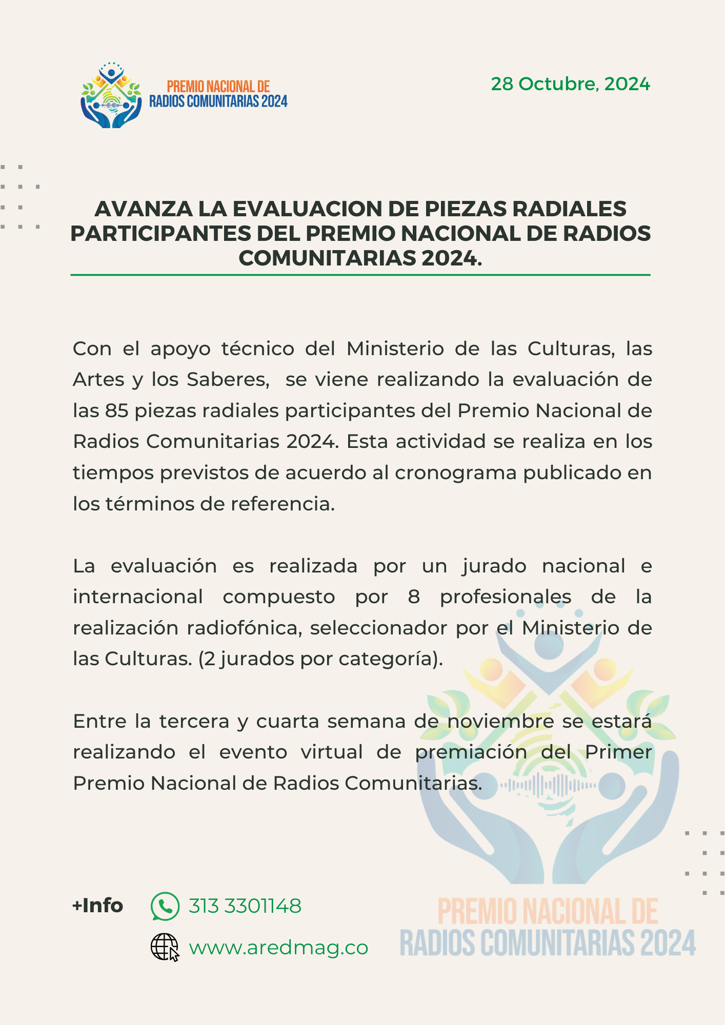 AVANZA LA EVALUACION DE PIEZAS RADIALES PARTICIPANTES DEL PREMIO NACIONAL DE RADIOS COMUNITARIAS 2024.