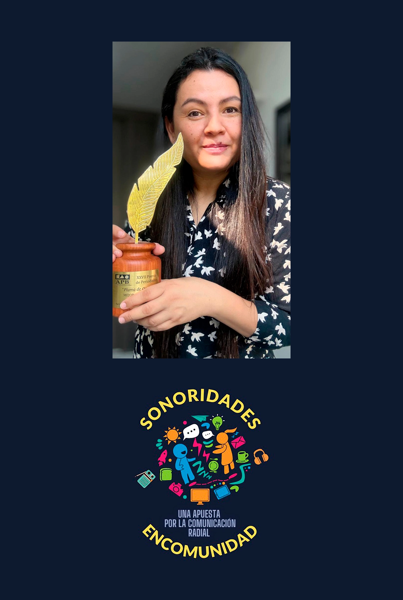 Ganadora del Premio Pluma de Oro a Mejor Reportaje Radial